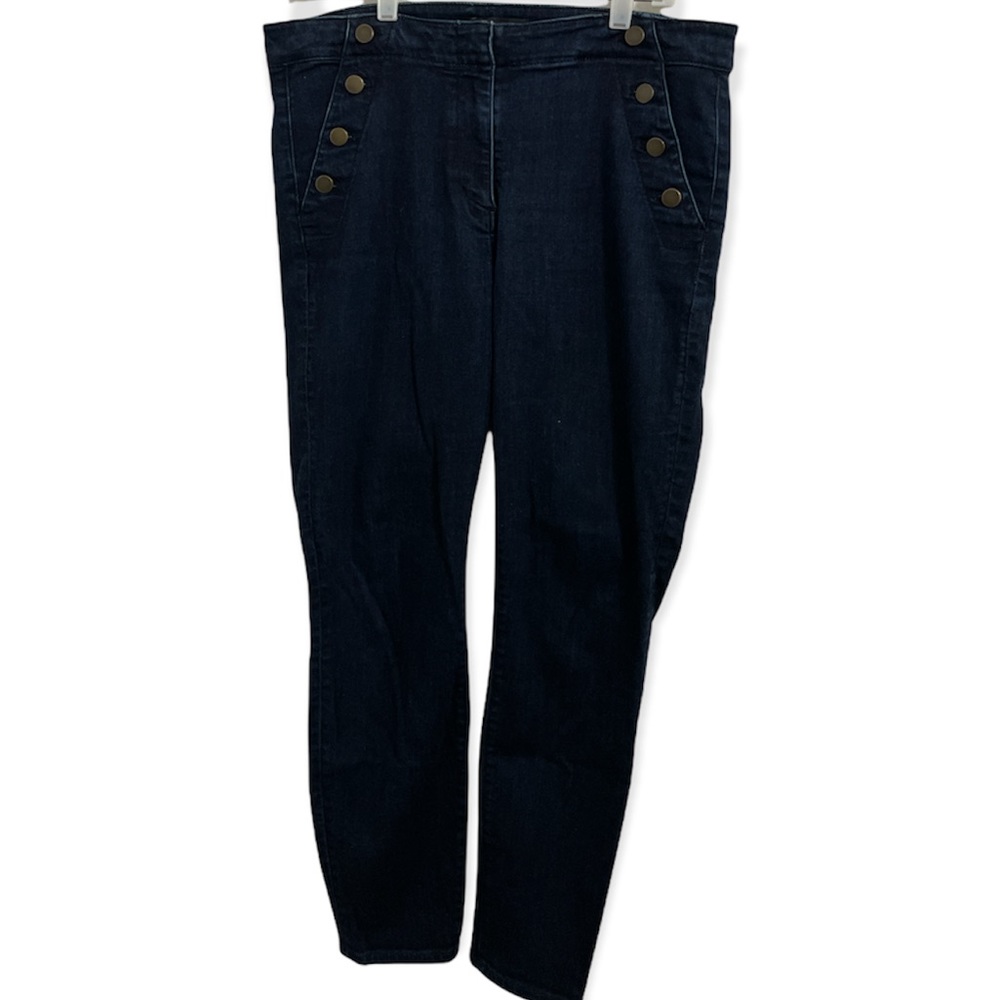 Ann Taylor Dark denim sailor front straight leg jeans.